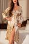sexy non-stretch flower branch printing with belt nightgown sleepwear_Black_White_Sky Blue_Blue_Beige