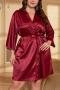 stylish non-stretch emulation silk 4 colors with belt bathrobe sleepwear_Black_Pink_Red