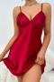 sexy non-stretch emulation silk 6 colors low-cut sling nightgown_Black_Pink_Red