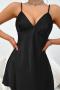 sexy non-stretch emulation silk 6 colors low-cut sling nightgown_Black