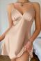 sexy non-stretch emulation silk 6 colors low-cut sling nightgown_Black_Pink_Red_Green_Dark Blue_Beige