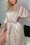 stylish non-stretch emulation silk 5 colors belt loose bathrobe sleepwear_Black_Gray_Pink_Red_Khaki