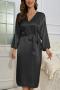 stylish non-stretch emulation silk 3 colors with belt bathrobe sleepwear(ga012942)_Black