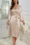 stylish non-stretch emulation silk 3 colors with belt bathrobe sleepwear(ga012942)_Black_Pink_Beige