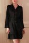 sexy non-stretch simulated silk solid color lapel with belt mini dress sleepwear_Black