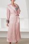 sexy non-stretch emulation silk 4 colors lace trim with belt robe sleepwear_Black_Pink
