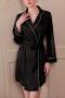 sexy non-stretch simulated silk with belt nightgown_Black