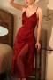 sexy non-stretch satin stitching mesh padded sling sleepwear_Black_White_Rose Red