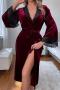 sexy slight stretch velvet lace trim with belt sleepwear_Rose Red