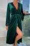 sexy slight stretch velvet lace trim with belt sleepwear_Rose Red_Green