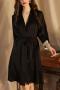 sexy non-stretch satin lace trim with belt sleepwear(only nightgown)_Black