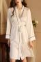 sexy non-stretch 3 colors simulated silk with belt sleepwear_Black_White
