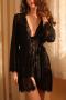 sexy slight stretch mesh stitching lace with belt sleepwear(only nightgown)_Black