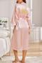 sexy non-stretch letter embroidery two colors with belt morning robe sleepwear_White_Pink
