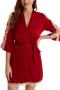sexy non-stretch simulated silk stitching lace with nightgown padded sleepwear_Black_Pink_Rose Red