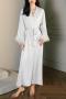 sexy non-stretch satin feather belt maxi nightgown sleepwear_White