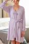 non-stretch simulated silk lace trim with belt two-piece set padded sleepwear_Black_White_Pink_Light Purple