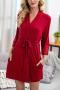 sexy plus size slight stretch stitching lace with belt sleepwear_Gray_Rose Red