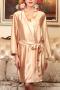 stylish non-stretch emulation silk 9 colors with belt loose sleepwear_Black_White_Pink_Rose Red_Magenta_Dark Blue_Khaki _Silver_Champagne