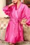 stylish non-stretch emulation silk 9 colors with belt loose sleepwear_Black_White_Pink_Rose Red_Magenta