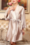 stylish non-stretch emulation silk 9 colors with belt loose sleepwear_Black_White_Pink_Rose Red_Magenta_Dark Blue_Khaki