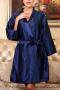 stylish non-stretch emulation silk 9 colors with belt loose sleepwear_Black_White_Pink_Rose Red_Magenta_Dark Blue