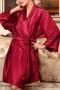 stylish non-stretch emulation silk 9 colors with belt loose sleepwear_Black_White_Pink_Rose Red