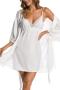 sexy non-stretch satin lace trim with belt two-piece set sleepwear_Black_White