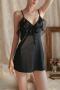 sexy non-stretch satin sling mini dress sleepwear size run small_Black