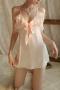 sexy non-stretch satin sling mini dress sleepwear size run small_Black_Pink