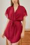 sexy plus size non-stretch satin lace trim slit sleepwear_Black_White_Rose Red