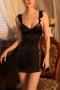 sexy non-stretch lace stitching sling mini dress nightgown(size run small)_Black
