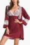 sexy non-stretch 3 colors satin stitching lace with nightgown sleepwear_Pink_Rose Red