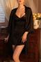 sexy non-stretch robe & mini dress two-piece sleepwear(size run small)_Black