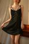 sexy non-stretch sling hollow lace chain decor two-piece sets sleepwear_Black