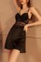 sexy slight stretch lace satin padded underwired mini dress sleepwear size run small_Black