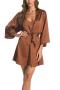 sexy non-stretch solid color simulated silk with belt two-piece set sleepwear_Black_White_Pink_Rose Red_Sky Blue_Blue_Dark Blue_Light Purple_Brown
