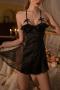 sexy non-stretch patchwork sling mini dress sleepwear size run small_Black