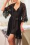 sexy non-stretch 6 colors satin with lace nightgown sleepwear_Black