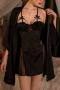 sexy non-stretch simple solid nightgown sleepwear size run small(only nightgown)_Black