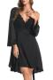 sexy non-stretch simulated silk stitching lace with nightgown sleepwear_Black