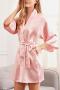 sexy non-stretch simulated silk letter embroidery with belt sleepwear_Pink_Light Pink