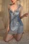 sexy stretch velvet lace patchwork sling mini dress sleepwear size run small_Black_Gray
