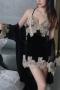 sexy slight stretch velvet lace belt nightgown sleepwear size run small(only nightgown)_Black
