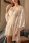sexy non-stretch lace belt nightgown sleepwear size run small(only nightgown)_White