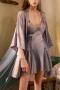 sexy non-stretch lace belt nightgown sleepwear size run small(only nightgown)_White_Light Purple_Purple