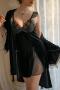 sexy slight stretch velvet dress & robe(with thong & belt, size run small)_Black