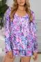 casual slight stretch batch printing long sleeve shorts sets loungewear_Purple