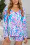 casual slight stretch batch printing long sleeve shorts sets loungewear_Purple_Multicolor