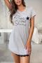 sexy slight stretch letter print high slit mini dress sleepwear_Black_Gray